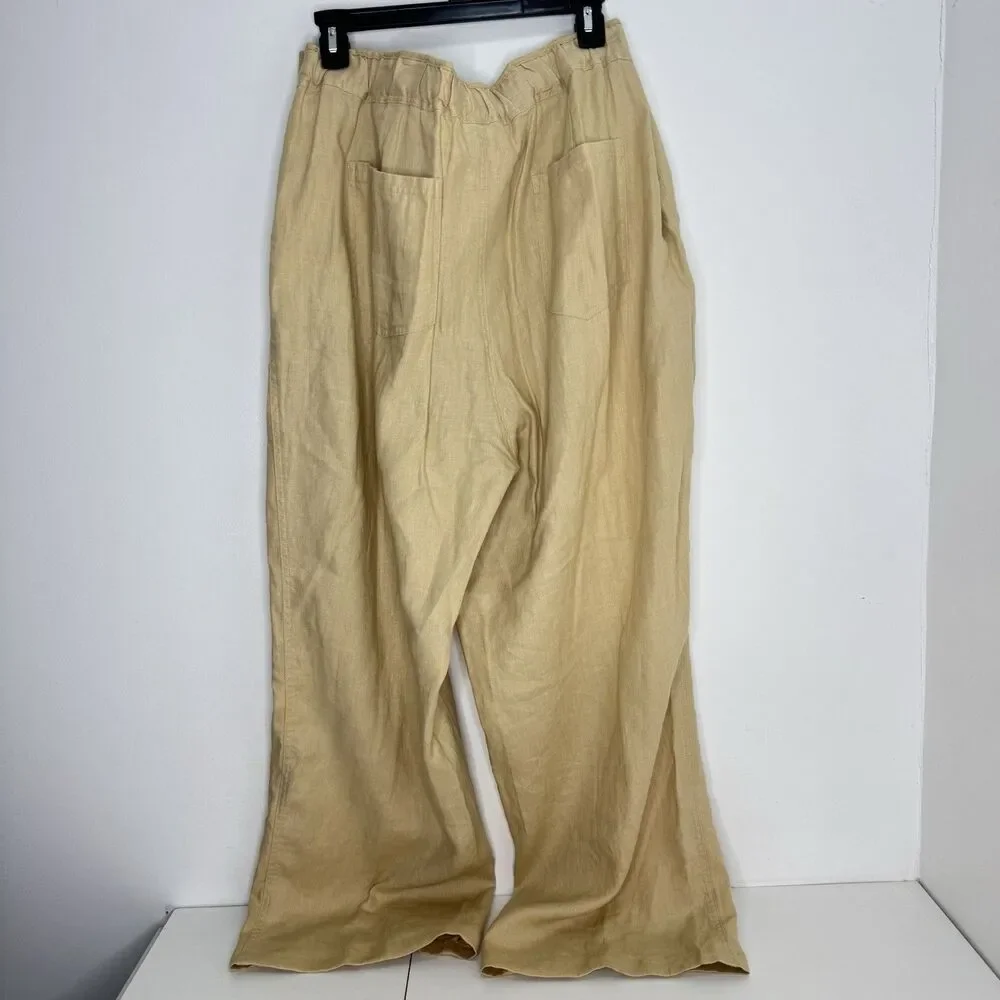 Lauren Ralph Lauren 100% Linen Wide Leg Pants 22W Brown Tan Plus Size LRL - Picture 4 of 8